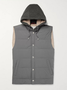 Brunello Cucinelli Quilted Shell And Cashmere Hooded Down Gilet In Gray