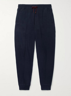 Brunello Cucinelli Slim-fit Tapered Cotton-blend Jersey Sweatpants In Blue