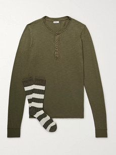 Schiesser Hanno Slub Cotton-jersey Henley T-shirt And Stretch Cotton-blend Socks Set In Green