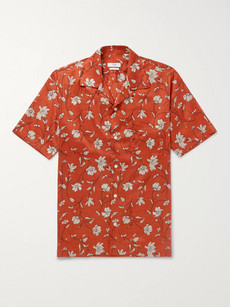 Cmmn Swdn Duncan Camp-collar Printed Tencel Shirt - Orange