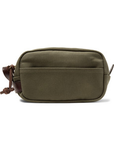 Filson Leather-trimmed Cotton-canvas Wash Bag In Green