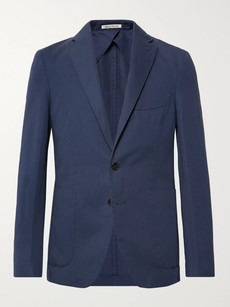 Salle Privée Navy Ross Slim-fit Unstructured Cotton And Linen-blend Suit Jacket In Blue
