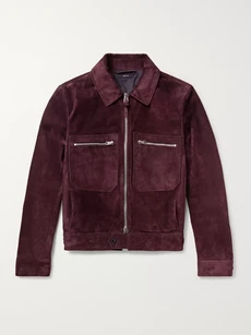 Tom Ford Slim-fit Suede Blouson Jacket In Burgundy