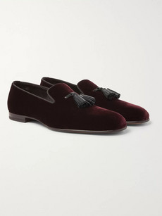 Tom Ford William Leather-trimmed Velvet Tasselled Loafers In Burgundy