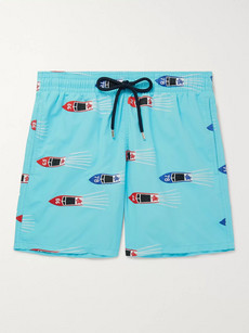 Shop Vilebrequin Mistral Mid-length Embroidered Swim Shorts In Blue