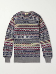 William Lockie Fair Isle Shetland Cashmere Sweater In Gray