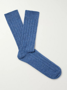 William Lockie Ribbed Mélange Cashmere In Blue