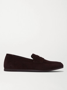 Jm Weston Suede Penny Loafers In Brown