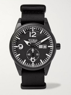 Techne Watches Harrier 386 41mm Aluminium And Nylon Watch In Black