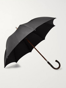 Francesco Maglia Chestnut Wood-handle Umbrella In Black