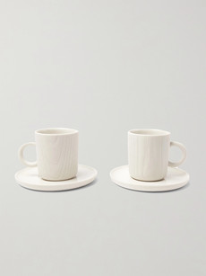 Toast Living Mu Set Of Two Porcelain Espresso Cups And Saucers In White