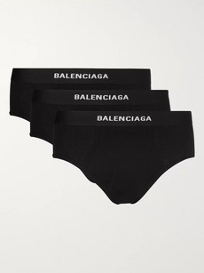 BALENCIAGA THREE-PACK TRETCH-JERSEY BRIEFS - BLACK
