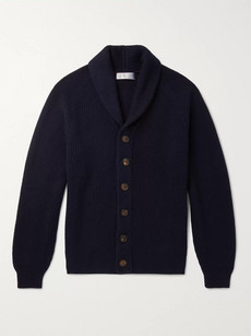 Brunello Cucinelli Shawl-collar Ribbed Cashmere Cardigan In Blue