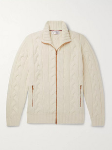 Brunello Cucinelli Cable-knit Cashmere Zip-up Cardigan In Cream