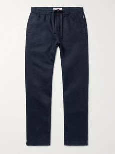 Orlebar Brown Navy Wide-leg Linen Drawstring Trousers In Blue