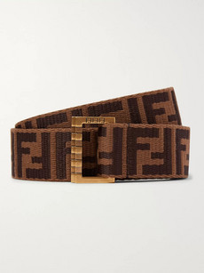 Fendi 3.5cm Brown Leather-trimmed Logo-jacquard Webbing Belt