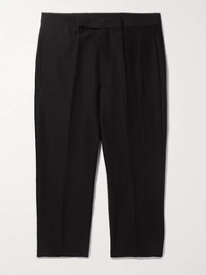 Rick Owens Black Cropped Cotton And Silk-blend Trousers