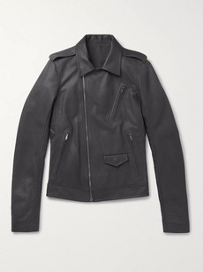 Rick Owens Stooges Leather Biker Jacket In Gray