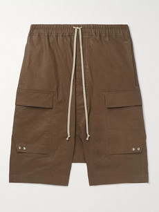 Rick Owens Pod Waxed Linen-blend Twill Cargo Shorts In Brown