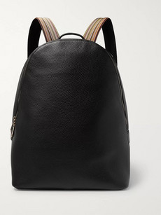 Paul Smith Stripe-trimmed Full-grain Leather Backpack In Black