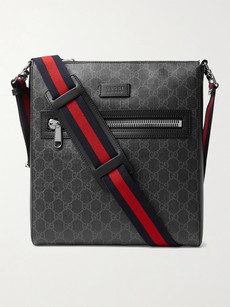 Gucci Leather-trimmed Monogrammed Coated-canvas Messenger Bag In Black ...