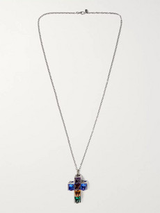 Gucci Engraved Burnished Sterling Silver And Enamel Necklace In Multi