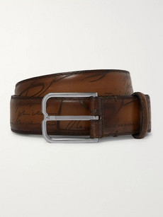 Berluti 3cm Brown Scritto Leather Belt