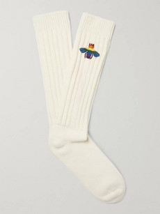 Gucci Appliquéd Ribbed Knitted Socks In White
