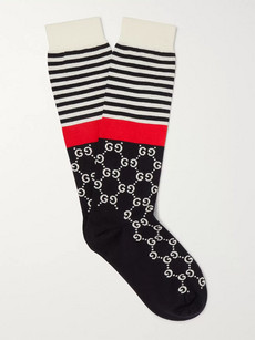 Gucci Striped Logo-jacquard Stretch Cotton-blend Socks In Black