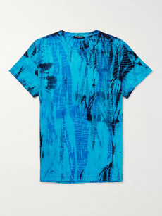 Balmain Slim-fit Distressed Tie-dyed Cotton-jersey T-shirt In Blue