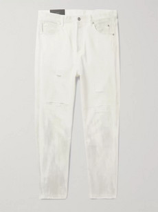 Balmain Distressed Printed Denim Jeans In White
