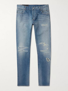 Balmain Skinny-fit Distressed Denim Jeans In Blue