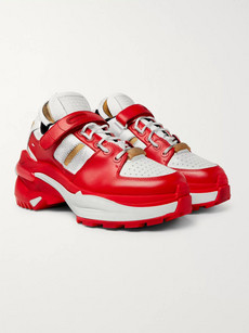 Maison Margiela Distressed Foam And Leather Sneakers In Red