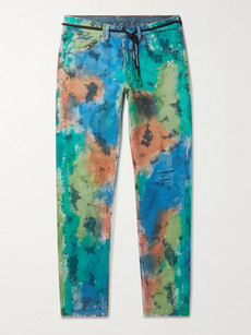 OFF-WHITE SLIM-FIT PAINTED DISTRESSED DENIM JEANS
