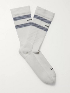 Off-white Logo-intarsia Stretch Cotton-blend Socks In White