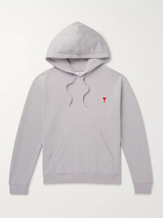 AMI ALEXANDRE MATTIUSSI LOGO-EMBROIDERED LOOPBACK COTTON-JERSEY HOODIE