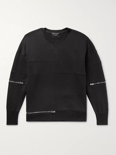 Alexander Mcqueen Zip-detailed Shell-panelled Fleece-back Cotton-jersey Sweatshirt In Black