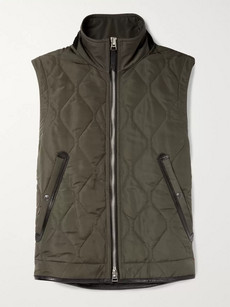 Tom Ford Leather-trimmed Quilted Nylon Gilet In Green