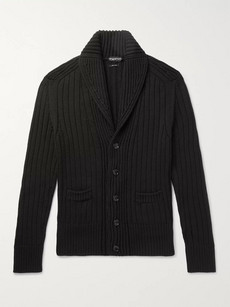 Tom Ford Shawl-collar Ribbed Wool Cardigan In Black