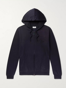 Brioni Fleece-back Stretch-cotton And Cashmere-blend Jersey Zip-up Hoodie In Blue