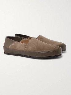 Brioni Collapsible-heel Suede And Textured-leather Loafers In Brown