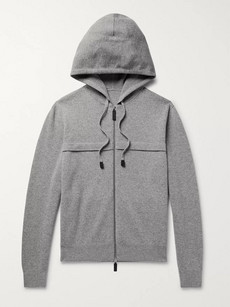 Berluti Leather-trimmed Knitted Zip-up Hoodie In Gray