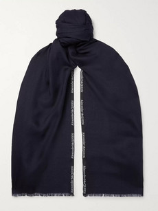 Alexander Mcqueen Logo-embroidered Cashmere And Silk-blend Jacquard Scarf In Midnight Blue