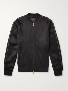 Versace Crystal-embellished Satin Bomber Jacket In Black