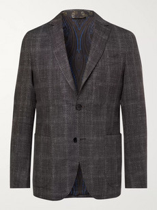 Etro Grey Checked Wool, Silk And Linen-blend Blazer In Gray