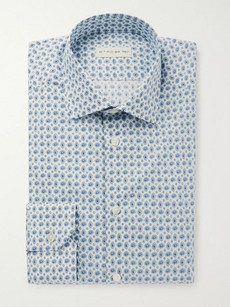 Etro White Slim-fit Paisley-print Stretch-cotton Poplin Shirt In Blue