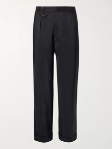 Giorgio Armani Navy Wide-leg Silk-blend Suit Trousers