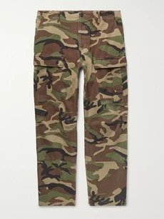 Balenciaga Cropped Camouflage-print Cotton-twill Cargo Trousers In Army Green