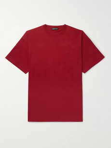Balenciaga Oversized Logo-print Cotton-jersey T-shirt In Burgundy