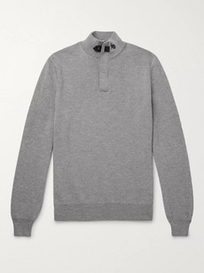 Ermenegildo Zegna Slim-fit Suede-trimmed Waffle-knit Wool Half-zip Sweater In Gray